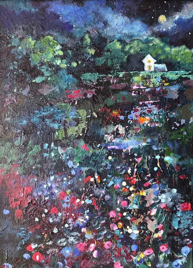 het witte huisje bij avond