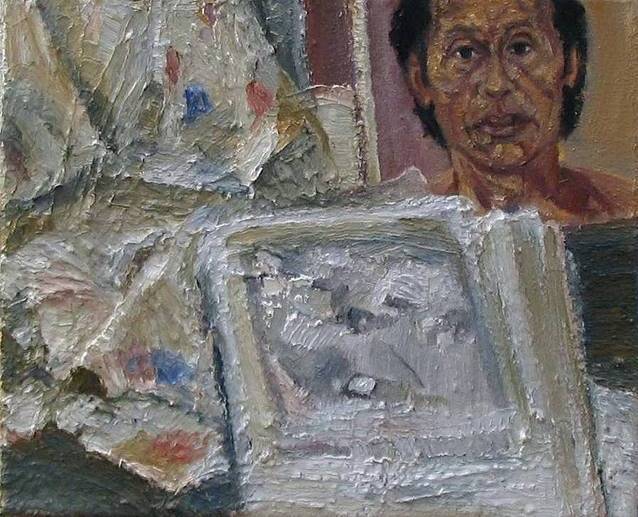 Studie (portret met krant en doeken)