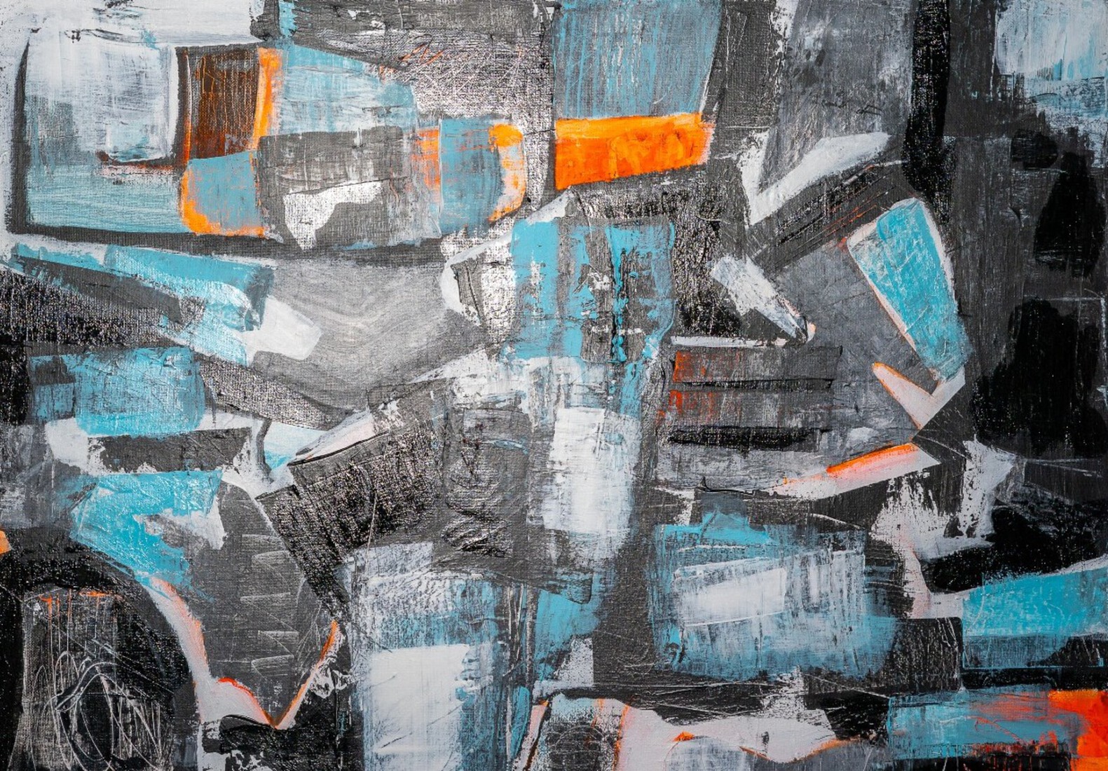 Compositie in blauw en oranje