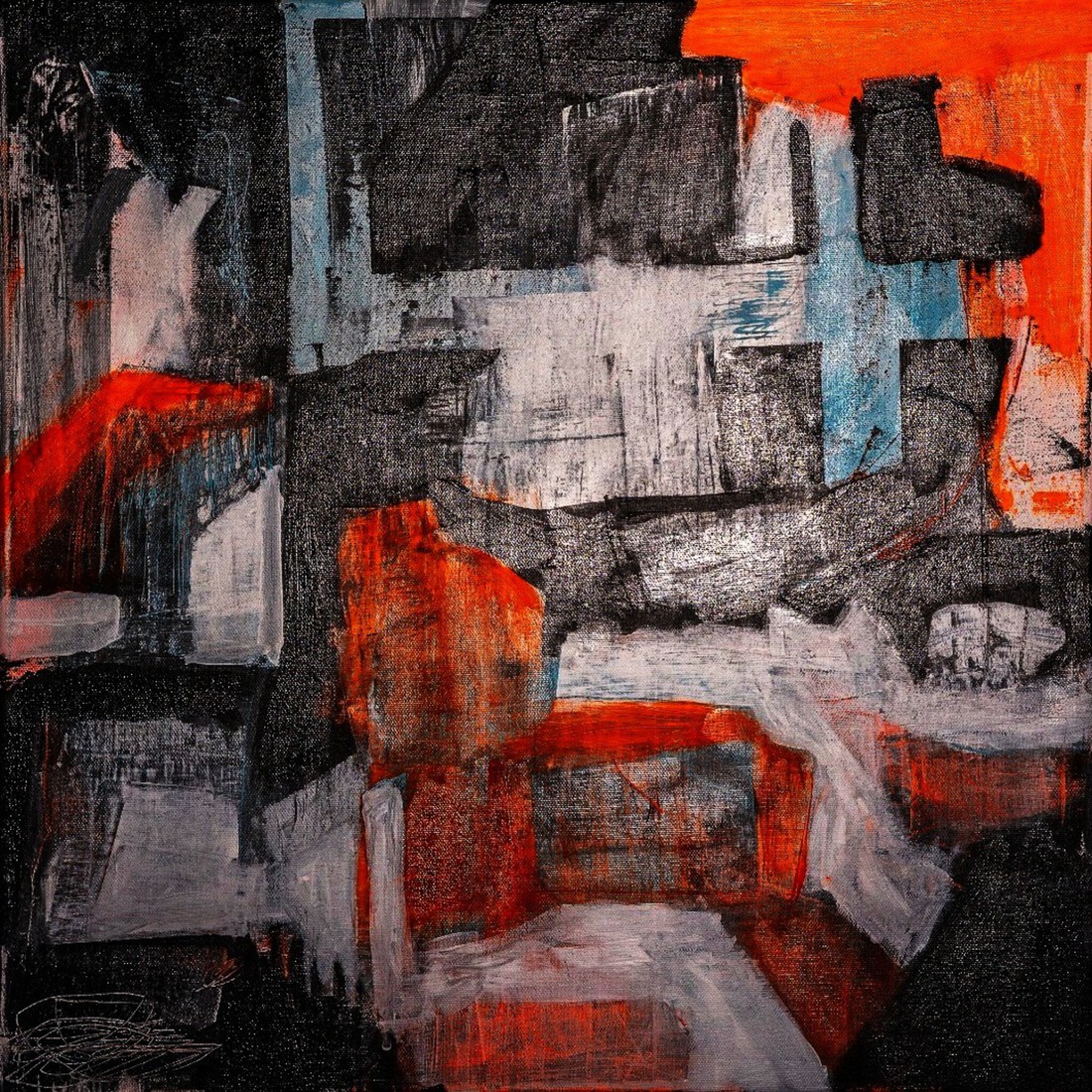 Compositie in blauw en oranje 2