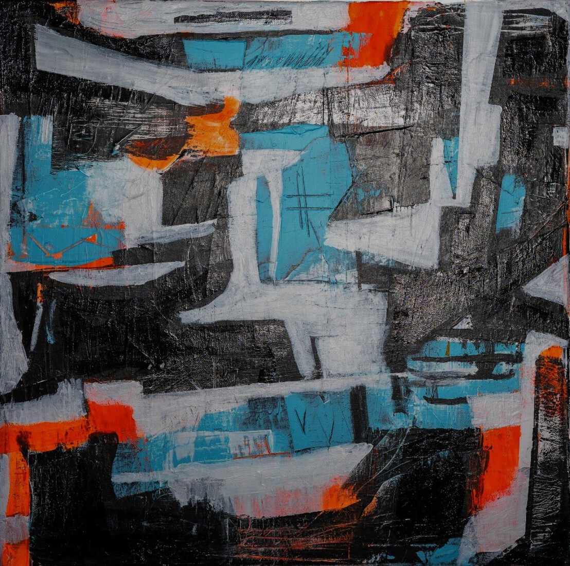 Compositie in blauw en oranje 3