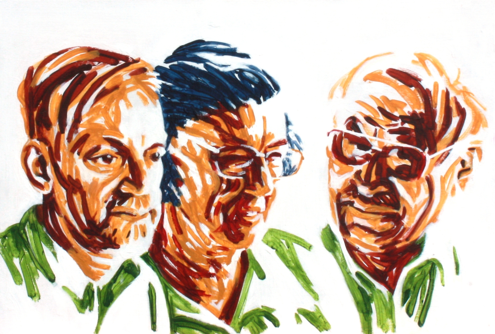 Selfportrait with parents at 65 #2