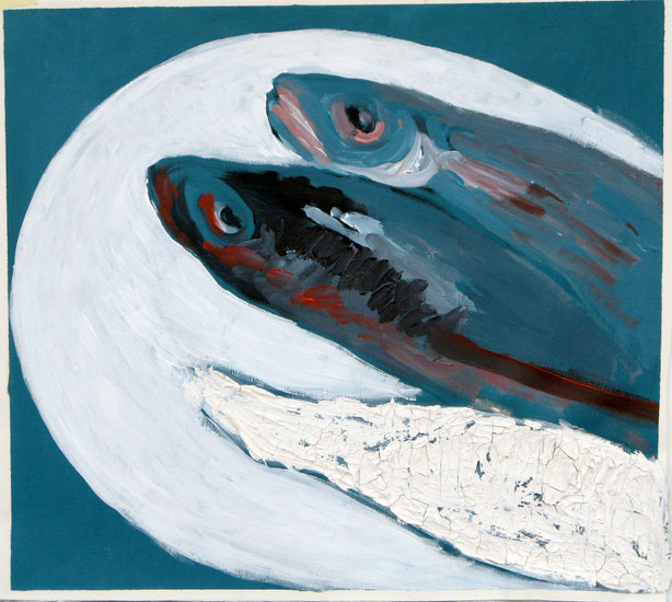 drie vissen op een bord