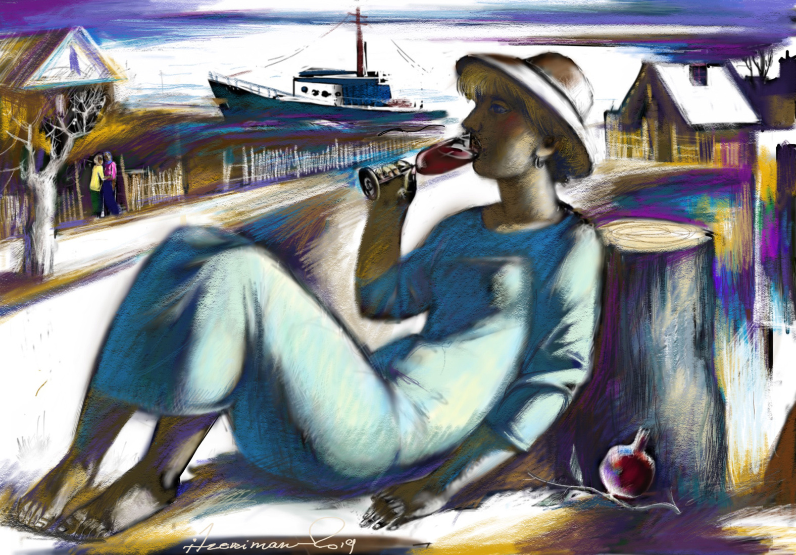 Girl with a glass wine