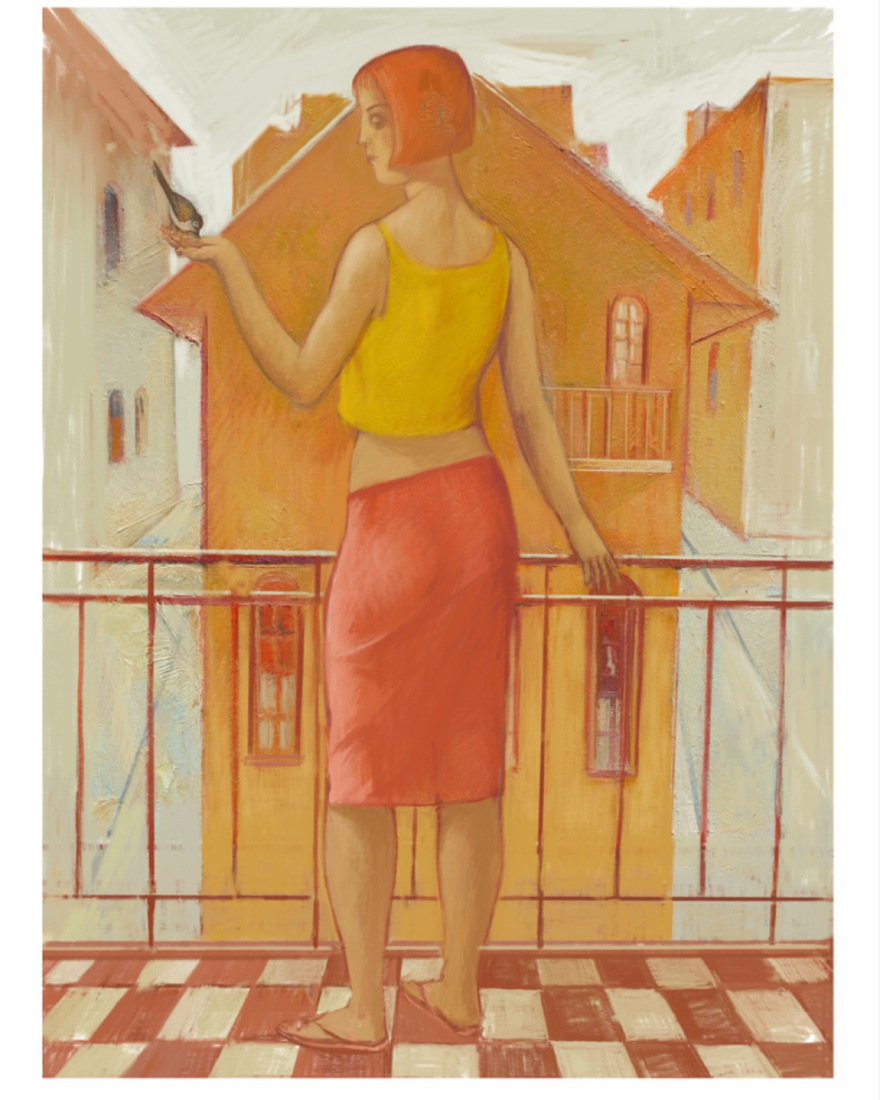 The girl with a bird