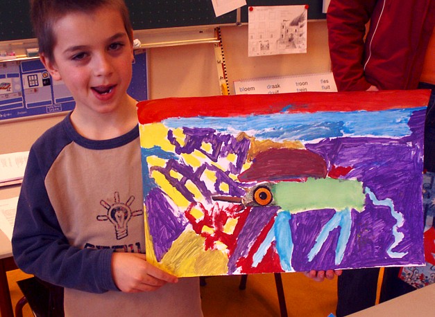 Tim met collage/schildering