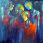 De collages zijn gemaakt van gescheurd papier en/of karton en verlijmd op een drager van MDF en beschilderd met acrylverf.