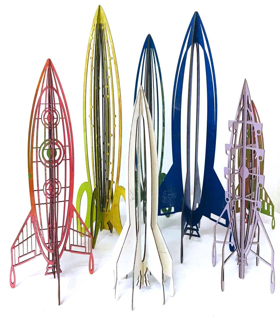 Rockets made of cardboard and printing ink
