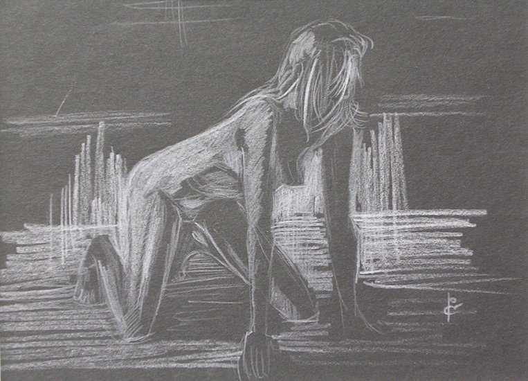 schetjse (naakt) wit op zwart