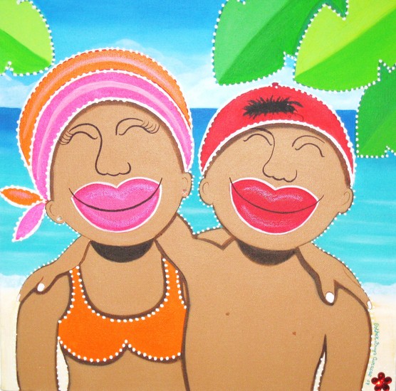 Broer en zus op het strand (ruman í ruman muhé riba e playa)