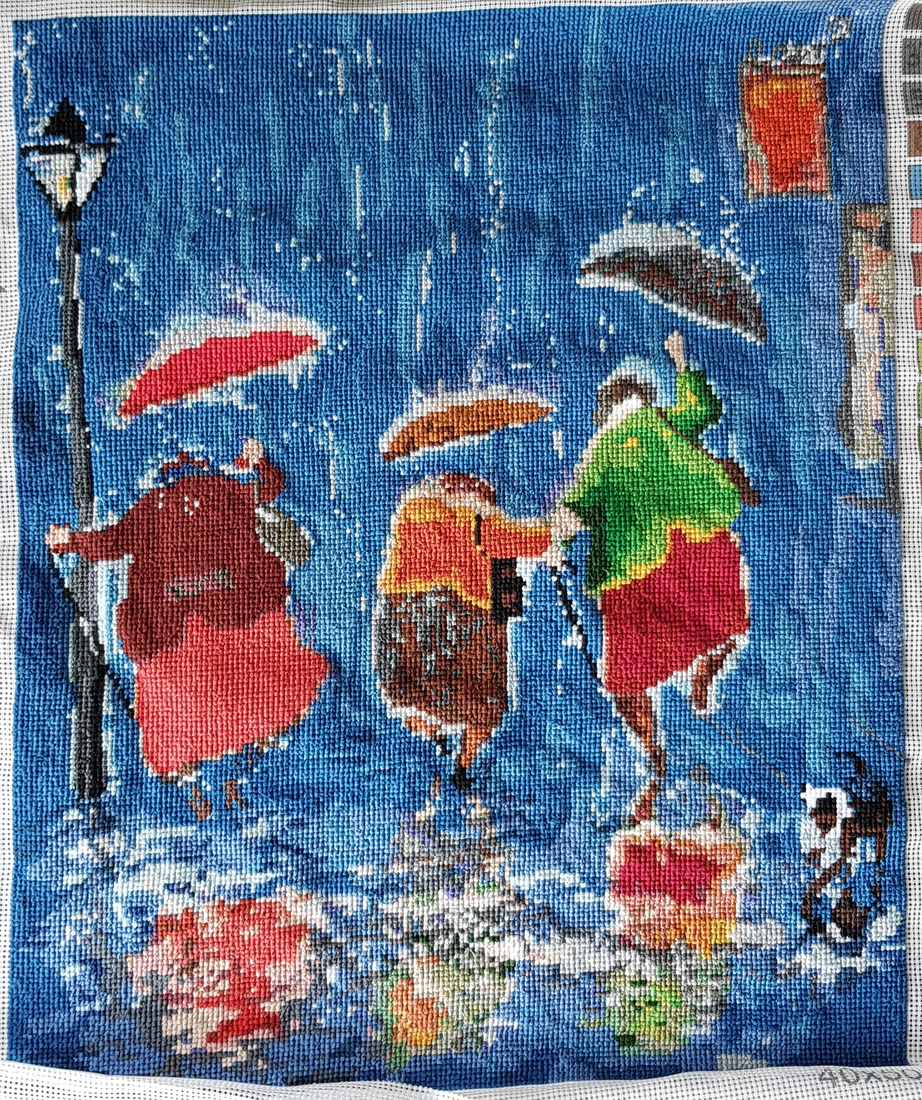 Dansende vrouwen in de regen