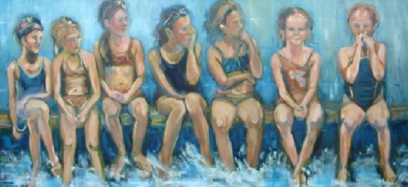 Zeven meisjes bij het zwembad  MARQUA522 