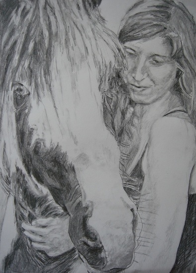Jonge vrouw met paard, tekening in opdracht (nr.12)