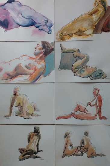 Acht schetsen naakte vrouw, per stuk te koop € 42,50