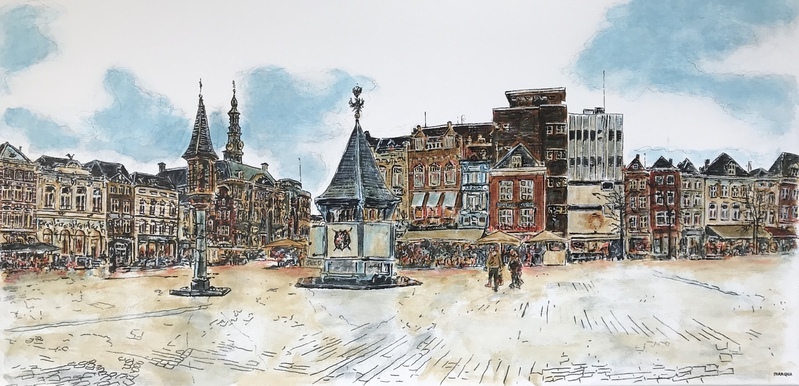 Markt, stadhuis, cafe’s, Puthuis MARQUA186