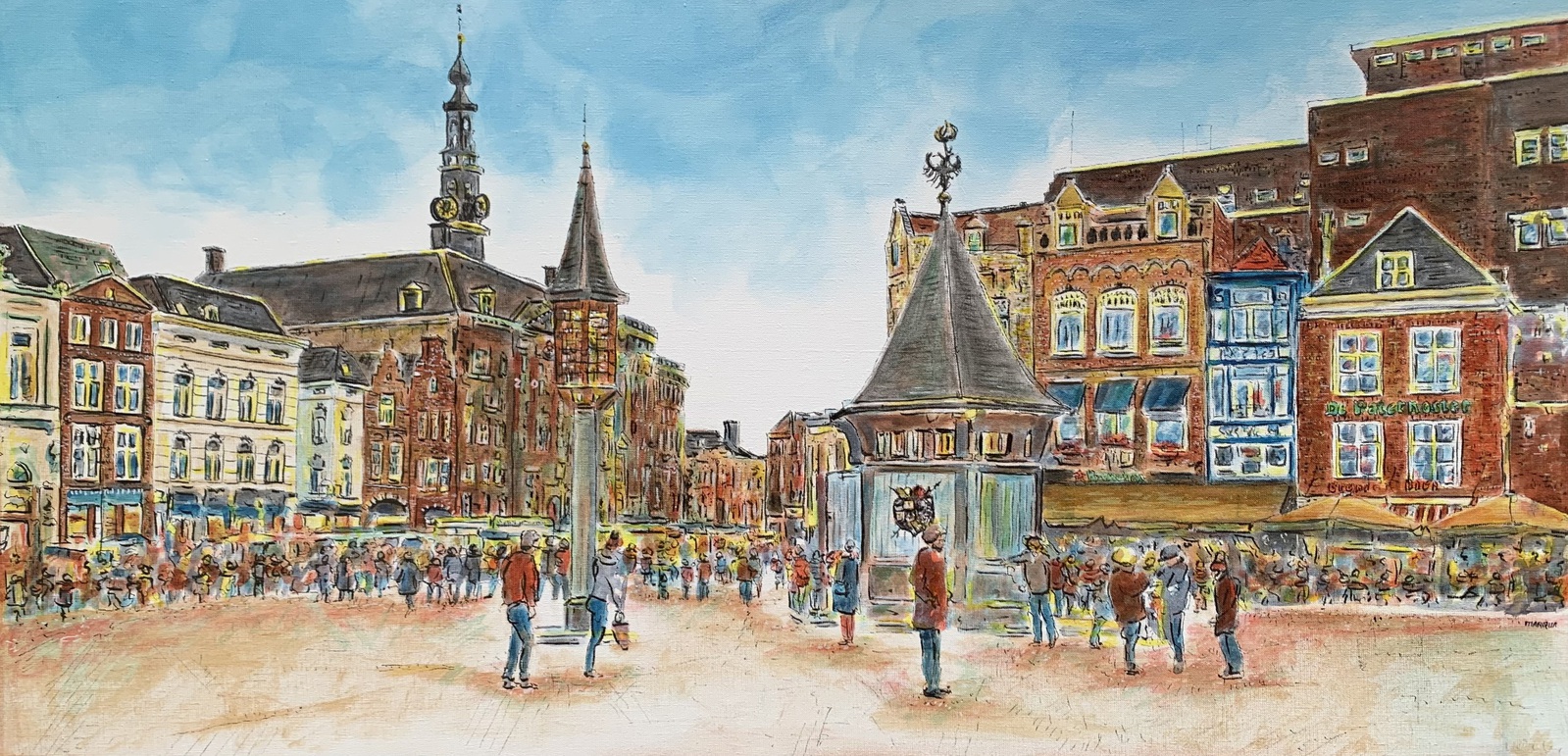 Bossche markt met stadhuis, Puthuis en cafe’s   MARQUA288 € 1149