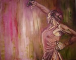 Danseressen zowel realistisch als abstract geschilderd en/of getekend met rietpen en penseel met Oost-Indische inkt.