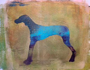 Een overzicht van werken in diverse technieken zoals acryl, collage, roller en lino.