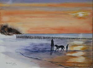 aquarellen van water en schepen