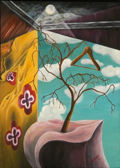 Katoenboom in kantoorkubus