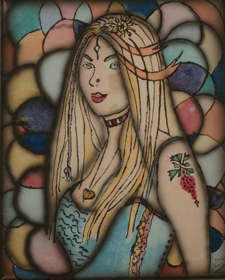 Jonge vrouw in glas in lood effect