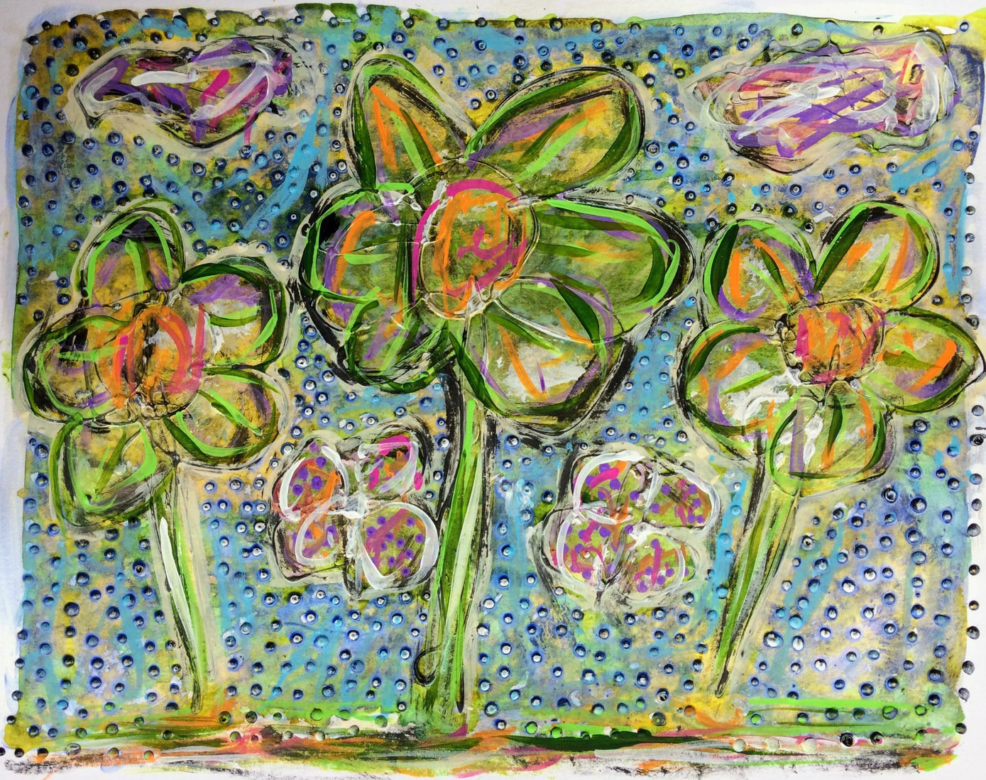 Veld met bloemen en vlinders