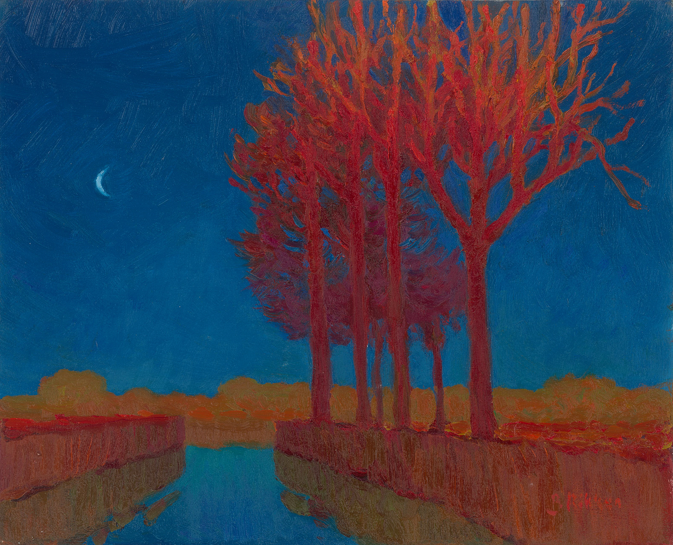 Rode bomen met maantje