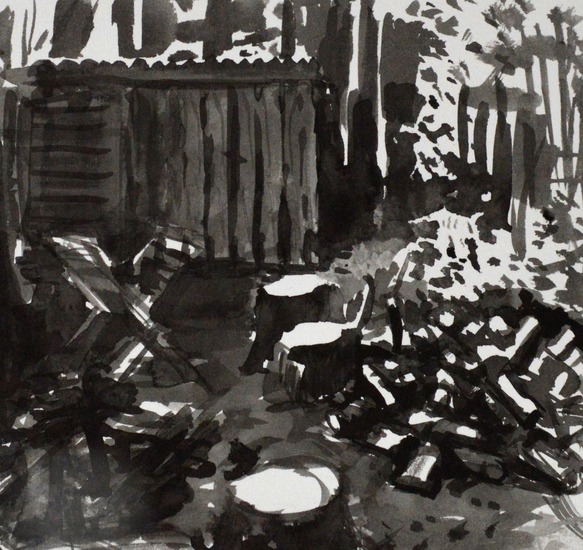 houtblokken bij de schuur