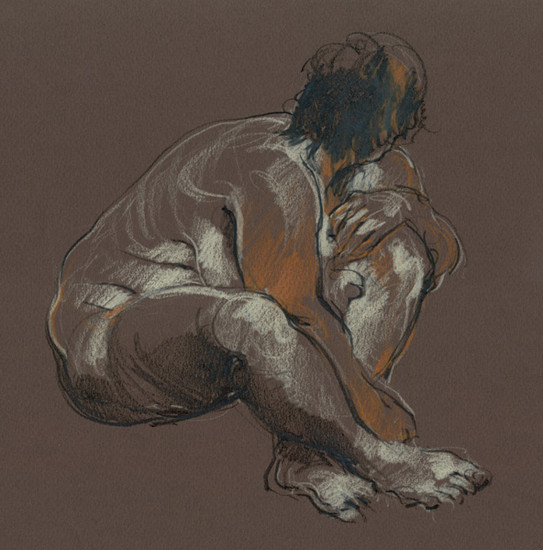 Marleen zittend in krijt