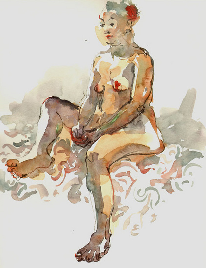 zittend naakt op kleed