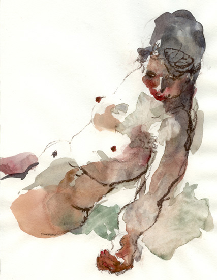 model hangend tegen muur