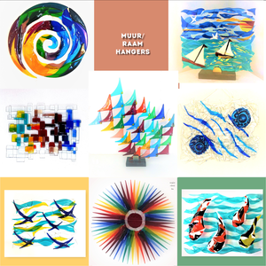 muur/raamhangers, aan de muur of voor het raam, maar deze objecten kunnen  Bijna allen ook staand op hoge of lage voet van steen/glas of marmer.