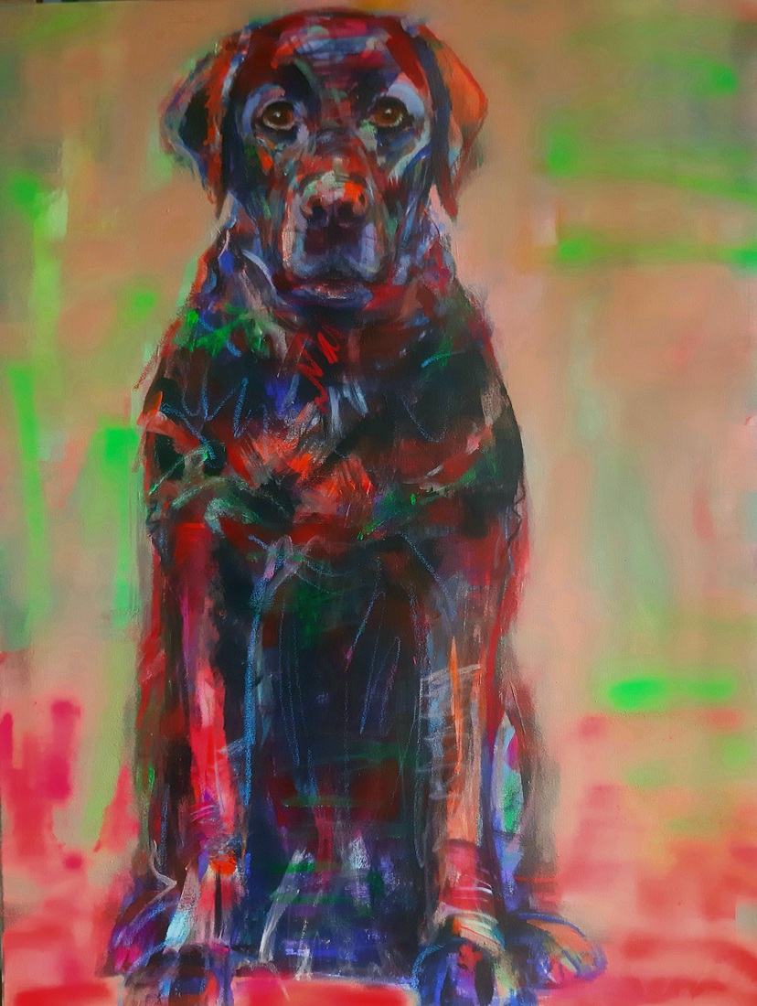 Hond, zwarte Labrador, hondenschilderij