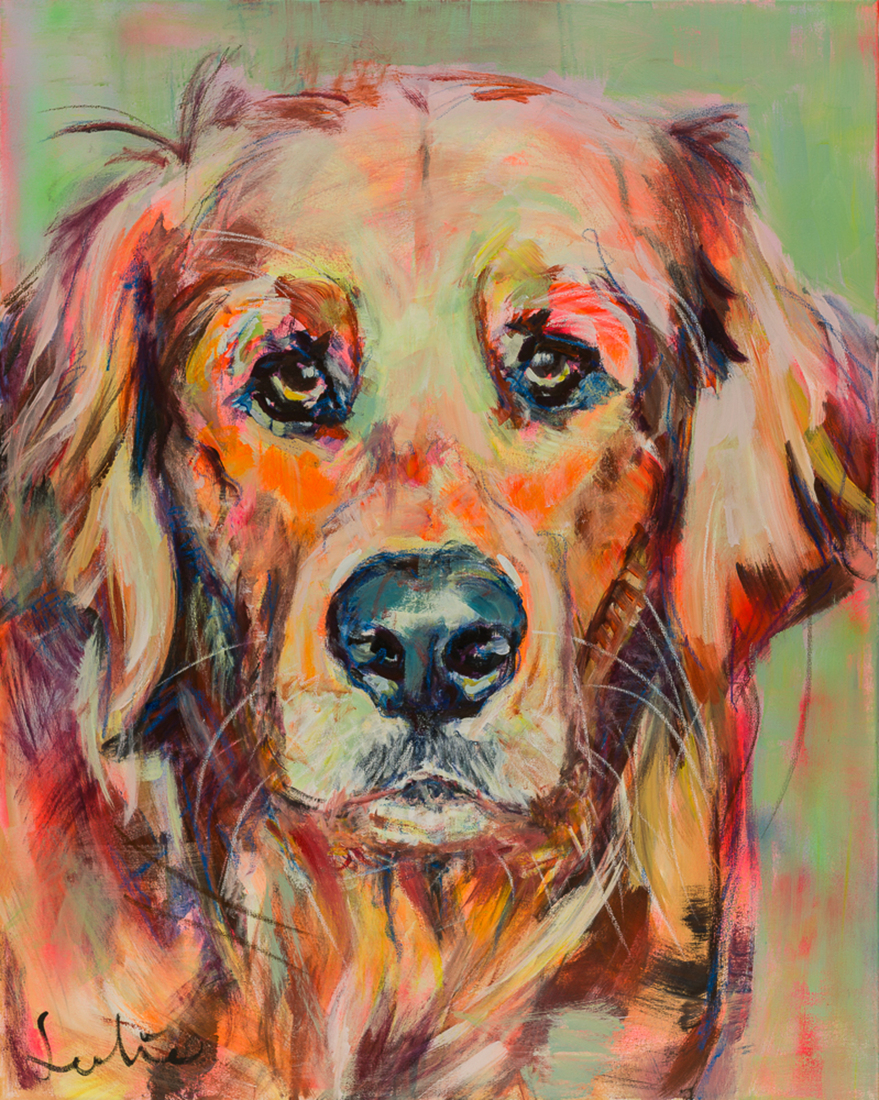 Hond, portret Golden Retriever, hondenschilderij