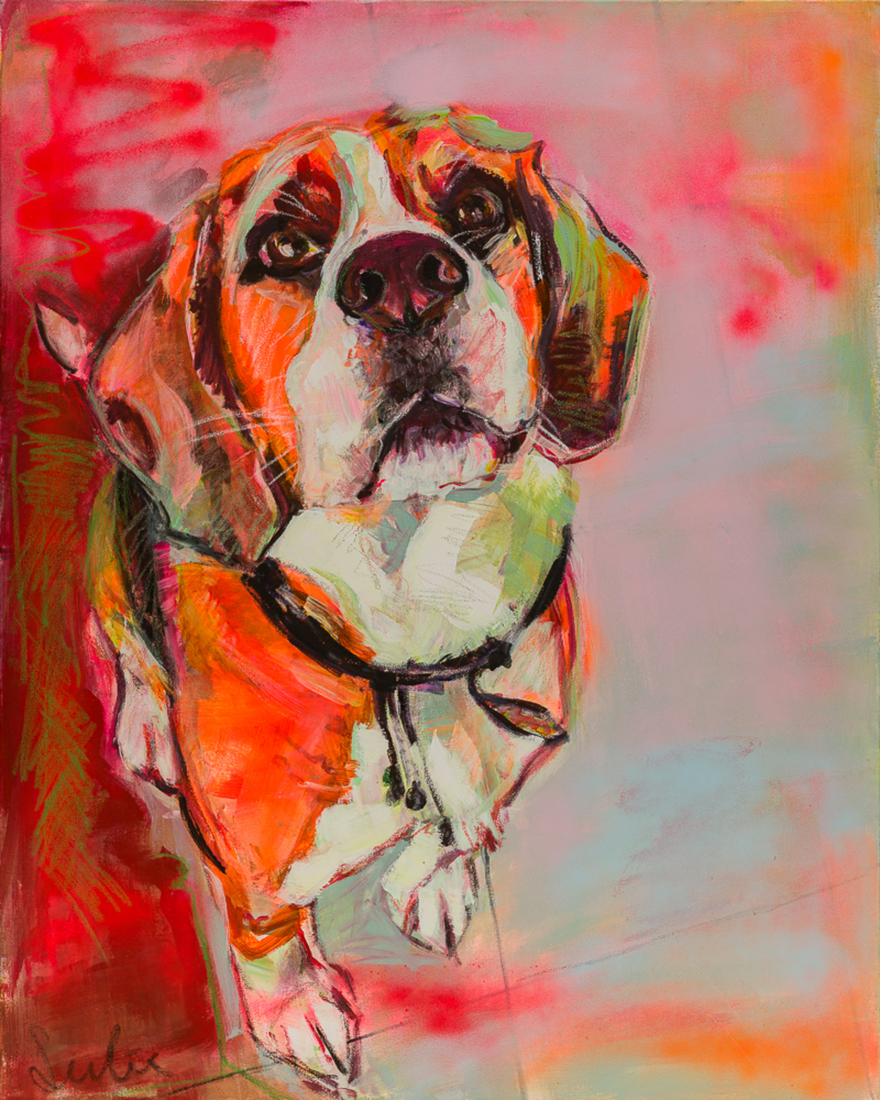 Hond. portret Beagle, hondenschilderij