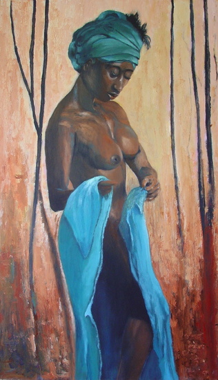 vrouw met groene doek