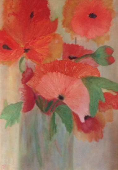 Klaprozen met olie en pastel