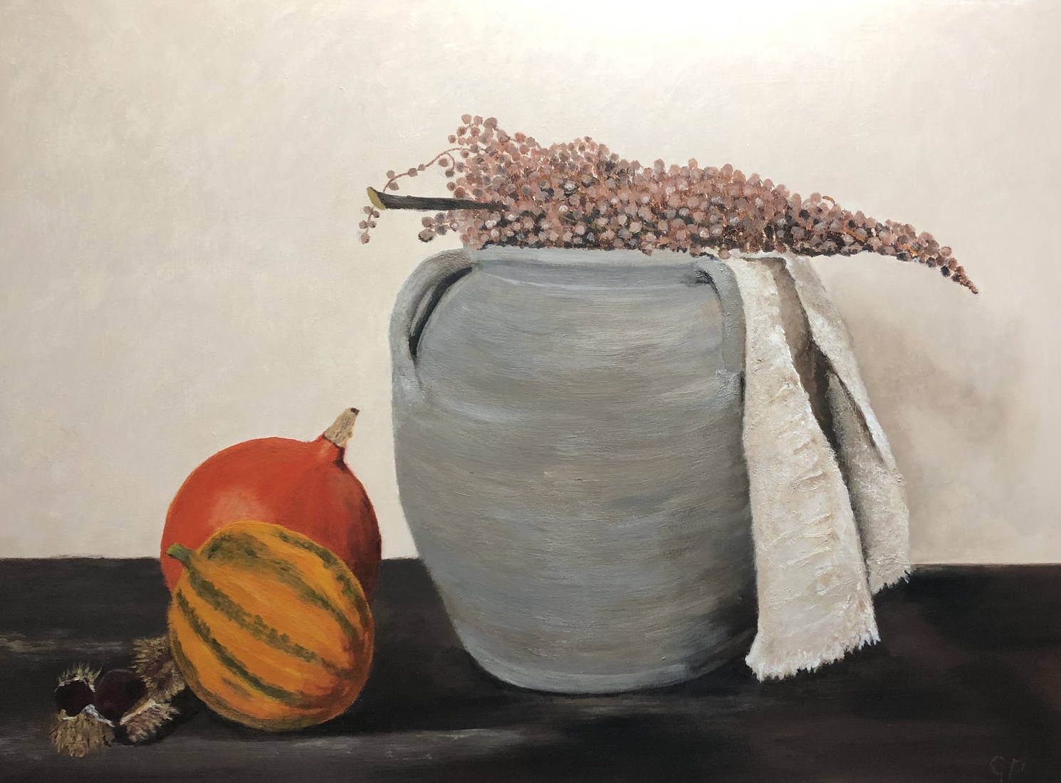 Kruik met doek en kalebassen