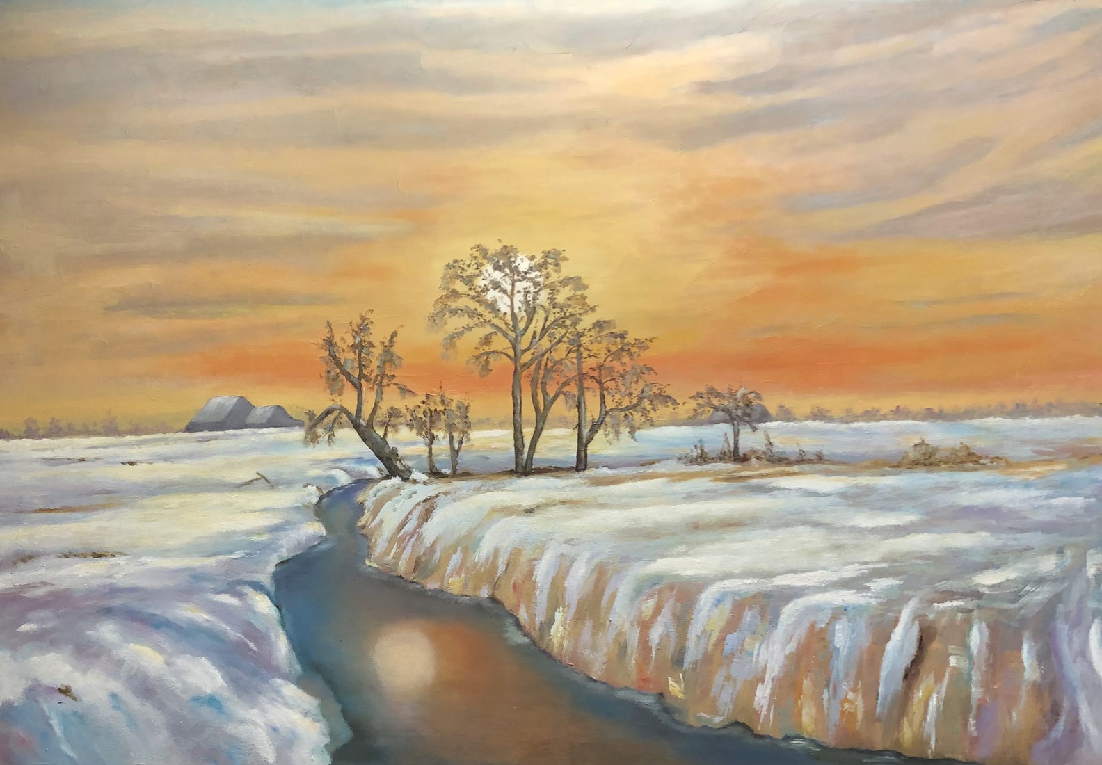 Opgaande zon in het winterse Friesland 