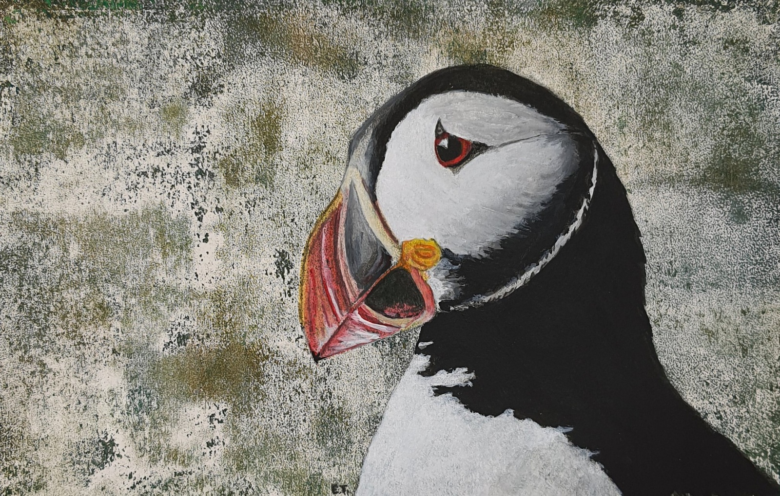 Papagaaiduiker op een monoprint