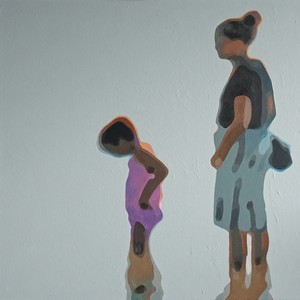 Aan het strand. Acryl schilderijen op linnen van 60x60 cm