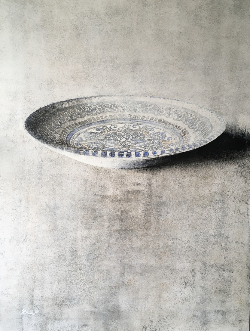 schaal met blauw patroon