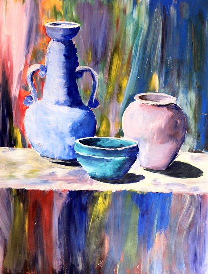 Stilleven vazen/potten in kleur