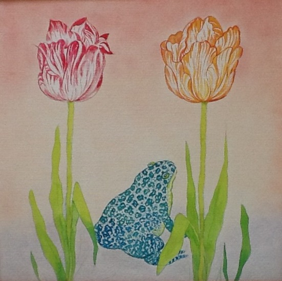 Kikker met tulpen