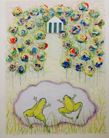 Lente tuinhuis met kikkers