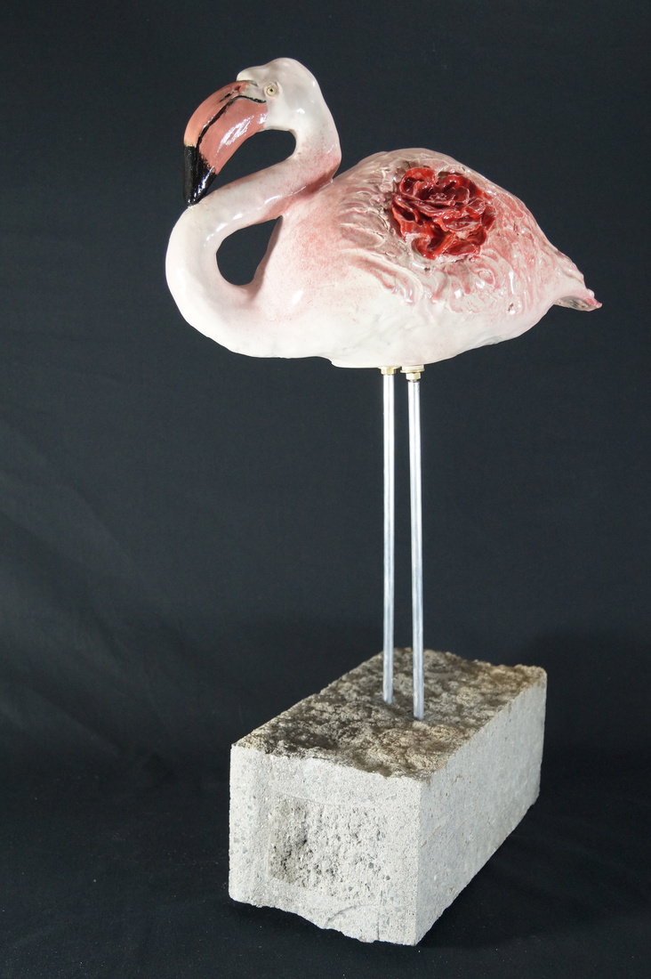 Flamingo met roos