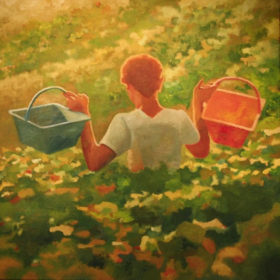 Druivenplukker met bakken