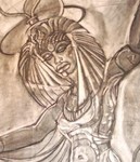 De tekeningen zijn meestal meer dan levensgroot, het papier is sterk verzadigd door de zoekende manier van werken. Ik begin niet met een vaststaand idee, maar laat me leiden door associaties van lijnen op het papier. Er wordt soms meer gegumd dan getekend, als ik denk dat het toch anders mag.