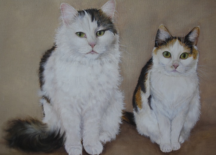 Kattenduo geschilderd in opdracht