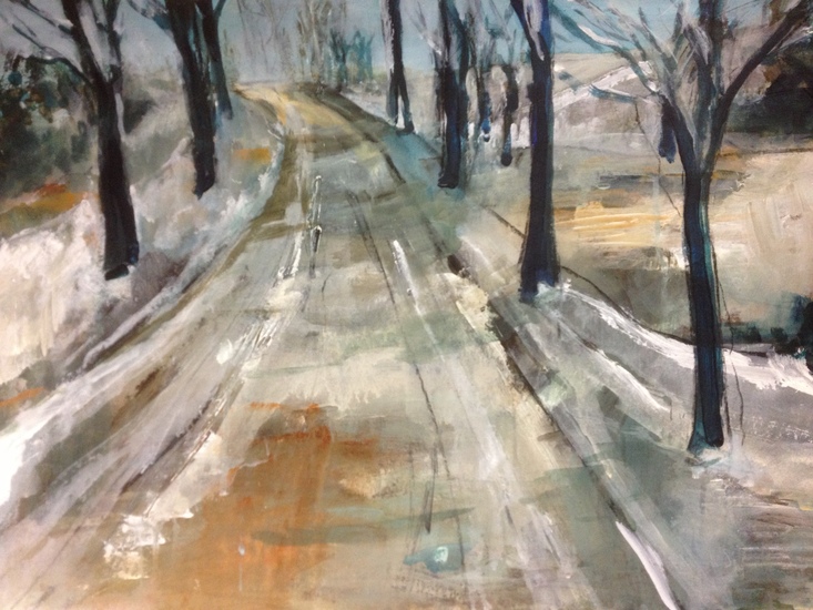 weg met bomen in sneeuw